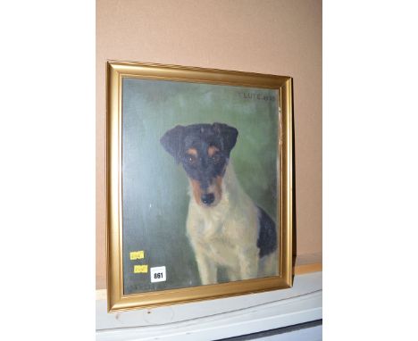An oil painting, by C. Foster - "Flute" - portrait of a dog, signed, inscribed and dated 1935.