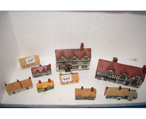 W.H. Goss, thatched cottage models, to include: "Burns' Cottage", No. 211037; "The First & Last Post Office In England At Sen