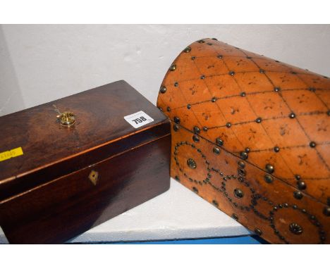 A 19th Century rectangular mahogany tea caddy, the hinged cover opening to reveal two foil lined compartments; together with 