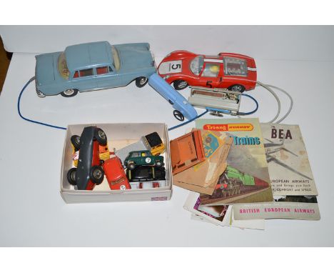 Two Tri-ang Scalextric Austin Mini Coopers in red and green; a small quantity of unboxed Corgi car models, to include: a Ford