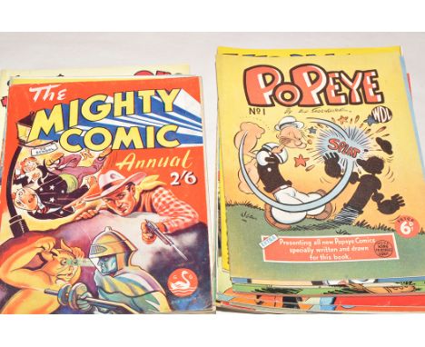 1950's British re-print comics: Popeye, No's. 1, 2, 3, 4 and 14, by W.D.L.; Kiddyfun, No. 2; Family Favourites; Comic Weekly,