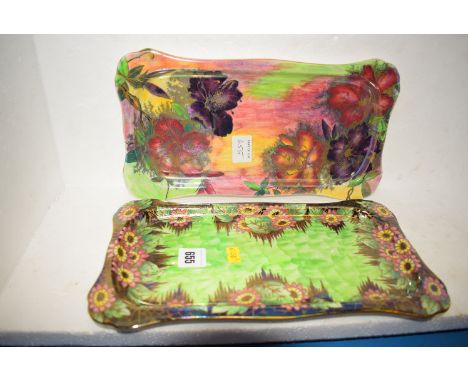Maling sandwich trays, azalea pattern, printed patch light gold, numbered 6439; and daisy pattern in green, numbered 6236.  (