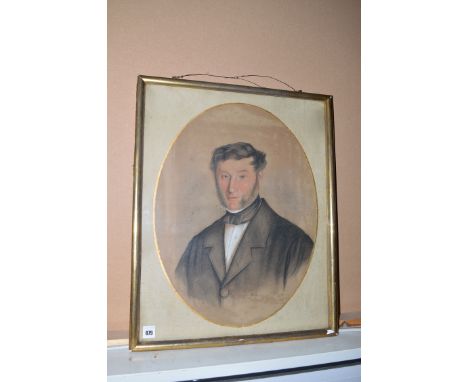 Late 19th Century British school - pastel portrait of a gentleman in black overcoat. 