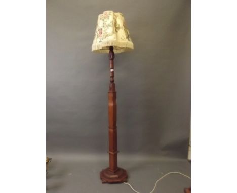 An early C20th fruitwood and pine standard lamp, 63'' high 