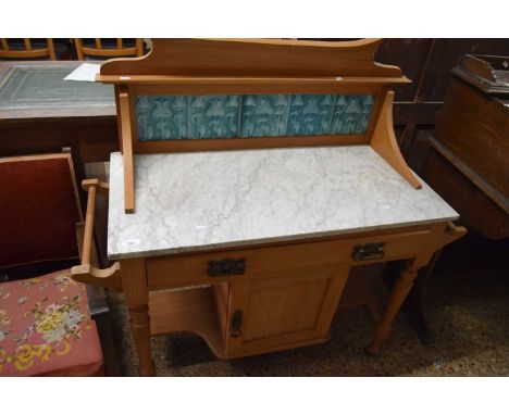 Marble top and tile back wash stand