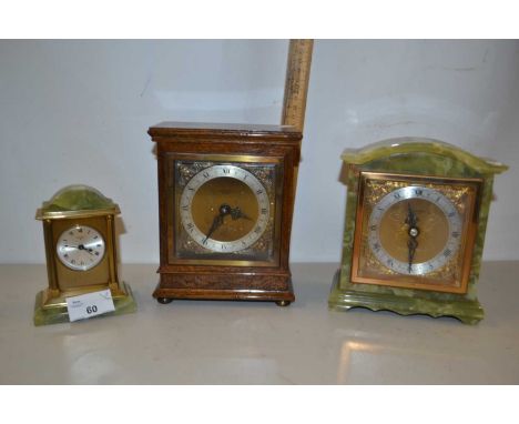 Mixed Lot: A Windsor Bishop green onyx cased mantel clock together with a further example by Swiza and a further example by B