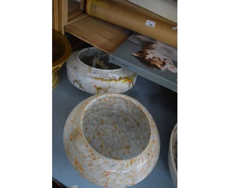 TWO MARBLED GLASS LIGHT SHADES