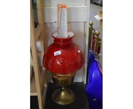 OIL LAMP WITH RED GLASS SHADE