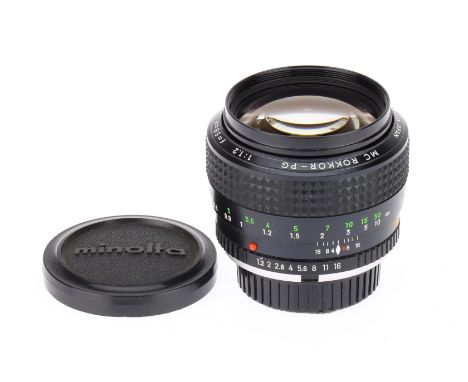 A Minolta MC Rokkor-PG f/1.2 58mm Lens, body G-VG, optics P, some fungus &amp; haze present,