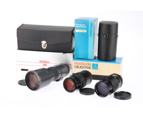 A Selection of Long Telephoto Prime Lenses to include a Pentacon auto f/4 200mm MC M42 mount in maker's packaging, body VG, o