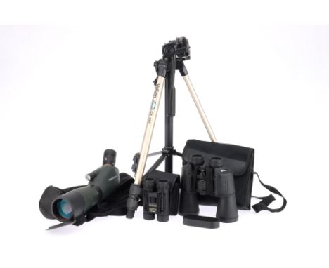 A Small Selection of Monoculars and Binoculars, comprising a Barr &amp; Stroud Sahara spotting scope, grey/green, body F-G, o