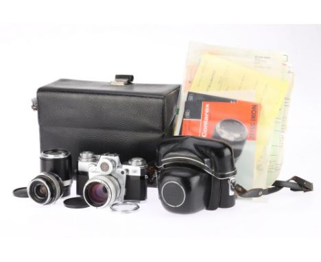 A Zeiss Ikon Contarex Bulls-Eye 35mm SLR Camera Outfit chrome, 1959-66, serial no.Z 47750, with a Carl Zeiss Planar f/1.4 55m