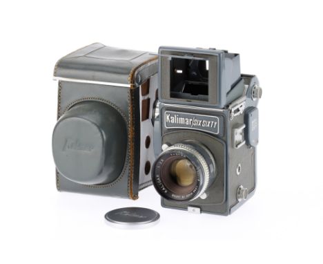 A Kalimar Six Sixty Medium Format Reflex Camera gloss grey, body VG, shutter works and speeds appear correct but curtain is s