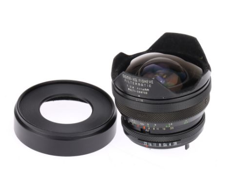 A Sigma-XQ Fisheye f/2.8 16mm Lens black, Pentax K mount, barrel VG, optics F-G with some light marks and dust.