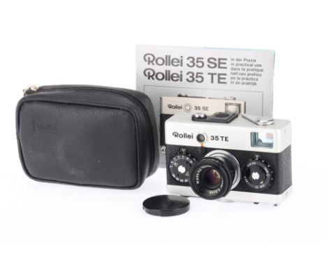 A Rollei 35 TE Compact 35mm Camera, silver, serial number 502250398, body VG, optics G, shutter works, with f/3.5 40mm Tessar