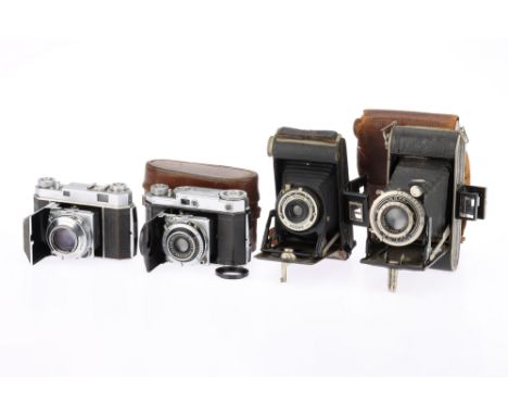 A Selection of Folding Film Cameras, comprising a Kodak Retina II type 142, body F-G, shutter button has been replaced by non