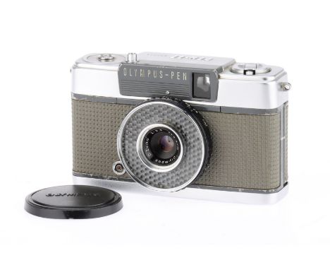 An Olympus PEN EE 35mm Viewfinder Camera olive green/grey, body F-G, apertures work on manual, shutter fires but is intermitt