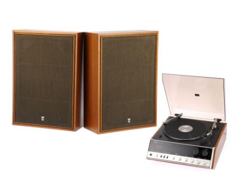 A Yamaha MS-3 Natural Sound System, powers up and appears to work, turntable operates but has a light squeak, with a pair of 