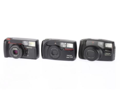 A Selection of Pentax Compact 35mm Cameras to include a Zoom 70-S, powers up and zooms but other functions untested, a Zoom 7