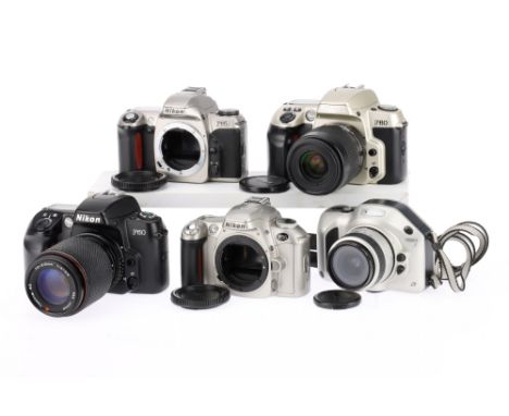A Selection of Nikon F-series SLR Cameras to include an F60, black, with Tokina f/4-5.6 70-210mm lens, body G, LCD display cl
