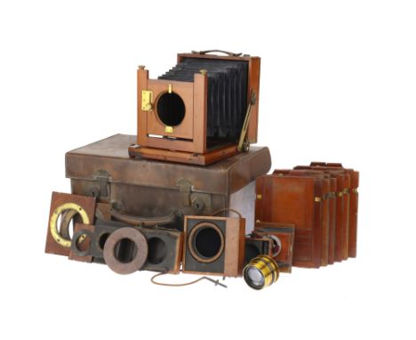 body G, bellows G, ground glass G, in maker's case with a Cooke Series IV Anastigmat Lens, optics F-VG, some areas of light f
