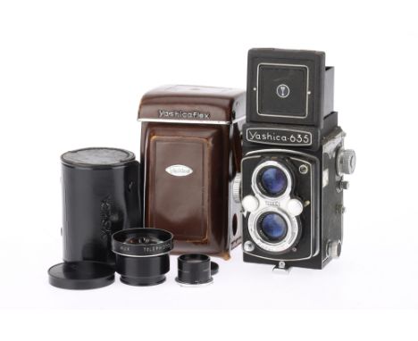 A Yashica-635 Medium Format TLR Camera black, early 1960s, serial no. ST1120462, with Yashikor f/3.5 80mm lens, shutter worki
