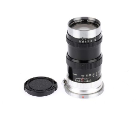 A Nikon Nippon Kogaku Nikkor-Q f/3.5 13.5cm Lens, black/chrome, serial no. 274333, body G, elements G, some light dust, with 