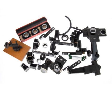 A Large Selection of Leitz Copy Stand Hardware, to include bellows, copystands, Boowu, slide plates, lenses and other items.