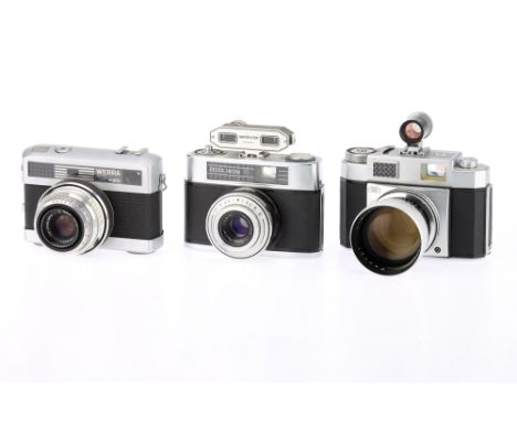 A Group of Zeiss Ikon 35mm Film Cameras comprising a Contina III, body G, shutter works but sticky at slow speeds, light mete
