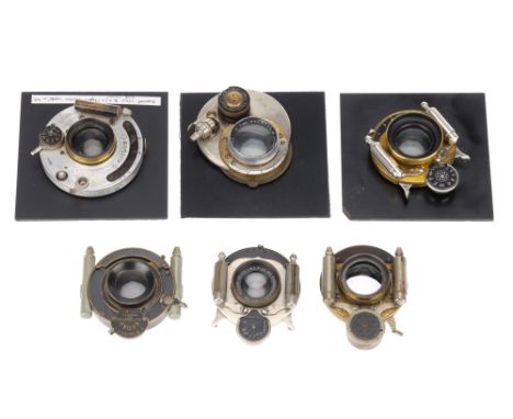 A Selection of Lenses in Pneumatic Shutters, comprising an R&amp;J Beck f/5.8 6inch, barrel P, optics F, in a Celverex shutte