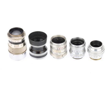 A Selection of 16mm Cine Lenses, comprising a Kodak Ektar II, f/1.4 22mm, barrel G, optics F-G with light fingus, a Bell &amp