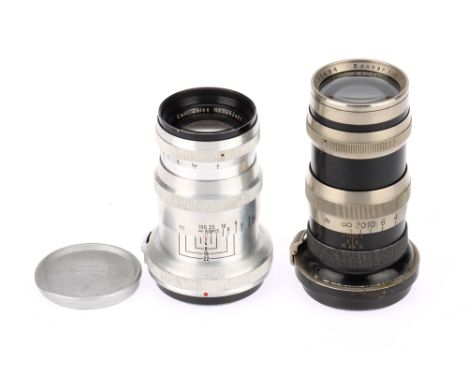A Pair of Carl Zeiss Telephoto Camera Lenses comprising a Carl Zeiss Triotar f/4 85mm, serial 1452401, chrome, barrel F-G, op