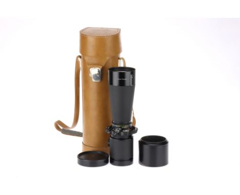 a Carl Zeiss Tele-Tessar f/8 500mm prime lens for Hasselblad black, serial 4542971, body VG, optics VG, attached to a Synchro