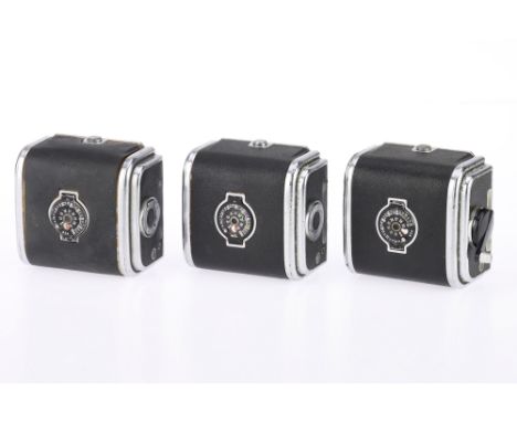 A Group of Hasselblad 120 Film Backs, black, conditions F, with some signs of heavy use, with dark slides.