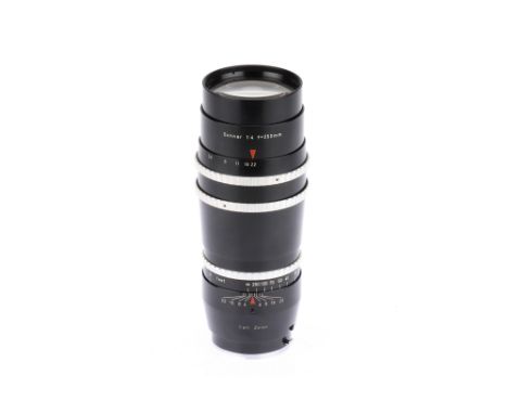 A Carl Zeiss Sonnar f/4 250mm Camera Lens, black, serial no. 3260570, body G-VG, optics G, some internal haze present, some v