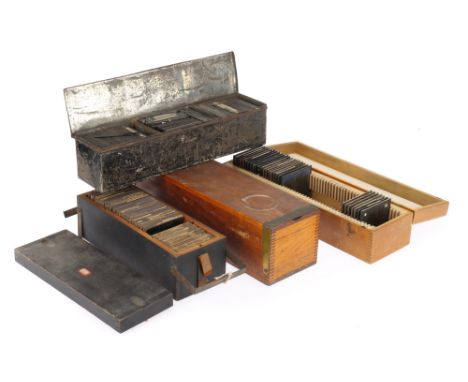A Large Selection of Pictorial Magic Lantern Slides, to include a case of a range of hand-coloured, commercial slides concern