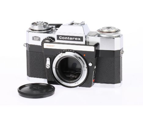 A Zeiss Ikon Contarex Super 35mm Camera Body silver, body VG, serial number 98371, shutter curtains do not close completely, 