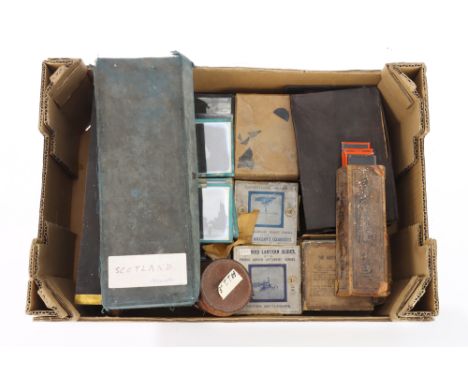 A Large Selection of Magic Lantern Slides, including a case marked 'Scotland' with hand-coloured slides, together with a sele