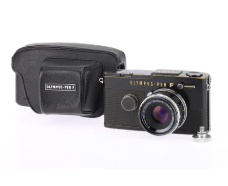 An Olympus PEN-FT Half Frame 35mm SLR Camera, black, body G-VG, some light paint wear & patina throughout, shutter working, w