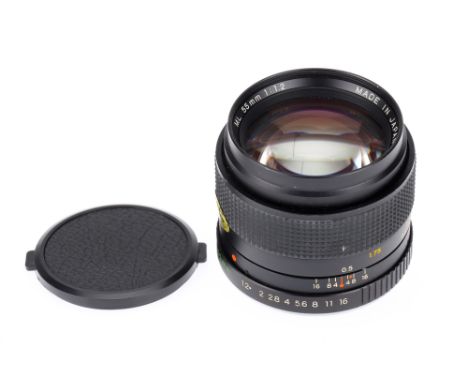 A Yashica ML F/1.2 50mm Lens black, barrel VG, optics G, aperture blades are slow to operate, Yashica mount.