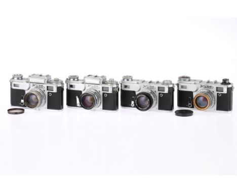 A Selection of Kiev Rangefinder Cameras comprising a Kiev IV camera with Jupiter-8M f/2 50mm lens, a Kiev IV with Jupiter 8 f