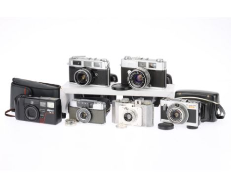 A Selection of 35mm Cameras to include a Rank Aldis rangefinder, shutter works at all speeds, body G, optics F, in ERC, a Kon