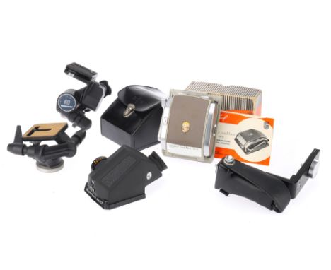 A Collection of Accessories for Medium Format Cameras comprising a Mamiya RB67 CdS Prism finder, condition G-VG, untested, wi