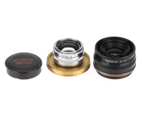 A Pair of Schneider Kreuznach Camera Lenses comprising a Symmar f/5.6 105mm convertible to f/12 185mm, with converter, body G
