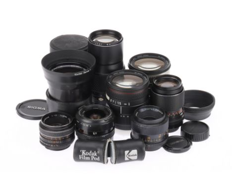 A Mixed Selection of Camera Lenses, to include a Vivitar Series 1 VMC 35-85mm f/2.8 lens, body G, grip damaged &amp; taped ov