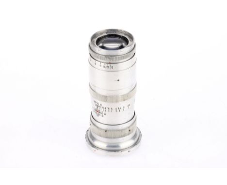 A Steinheil Munchen Triplar f/4.5 13.5cm (135mm) Lens chrome, serial no.516268, rangefinder coupled mount, body G, optics F, 