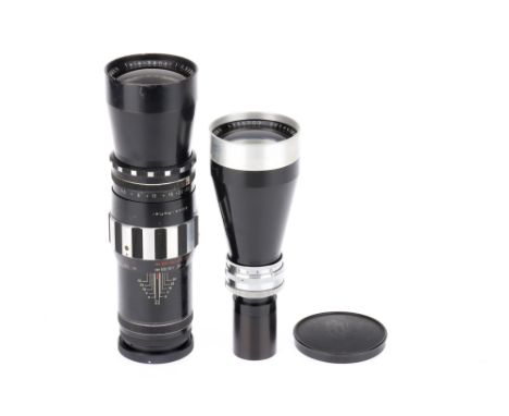 A Pair of Schnieder-Kreuznach Tele-Xenar Lenses, comprising a f/5.5 360mm, black serial 6339506, barrel G, small dent to outs