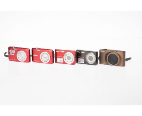 A Selection of Nikon Ultra Compact Digital Cameras, comprising a Coolpix 5550, 2off Coolpix S2600, Coolpix S8000, and a Coolp