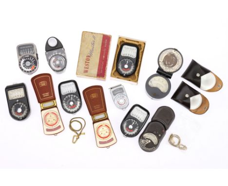 A Selection of Exposure Meters mostly Weston make, many respond to light, also an unusual GEC Illumination Meter, untested.