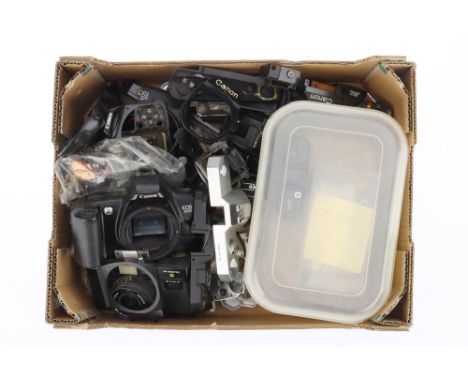 A Tray of SLR Camera Parts to include a selection of top plates and other external parts, some partially disassembled 35mm bo